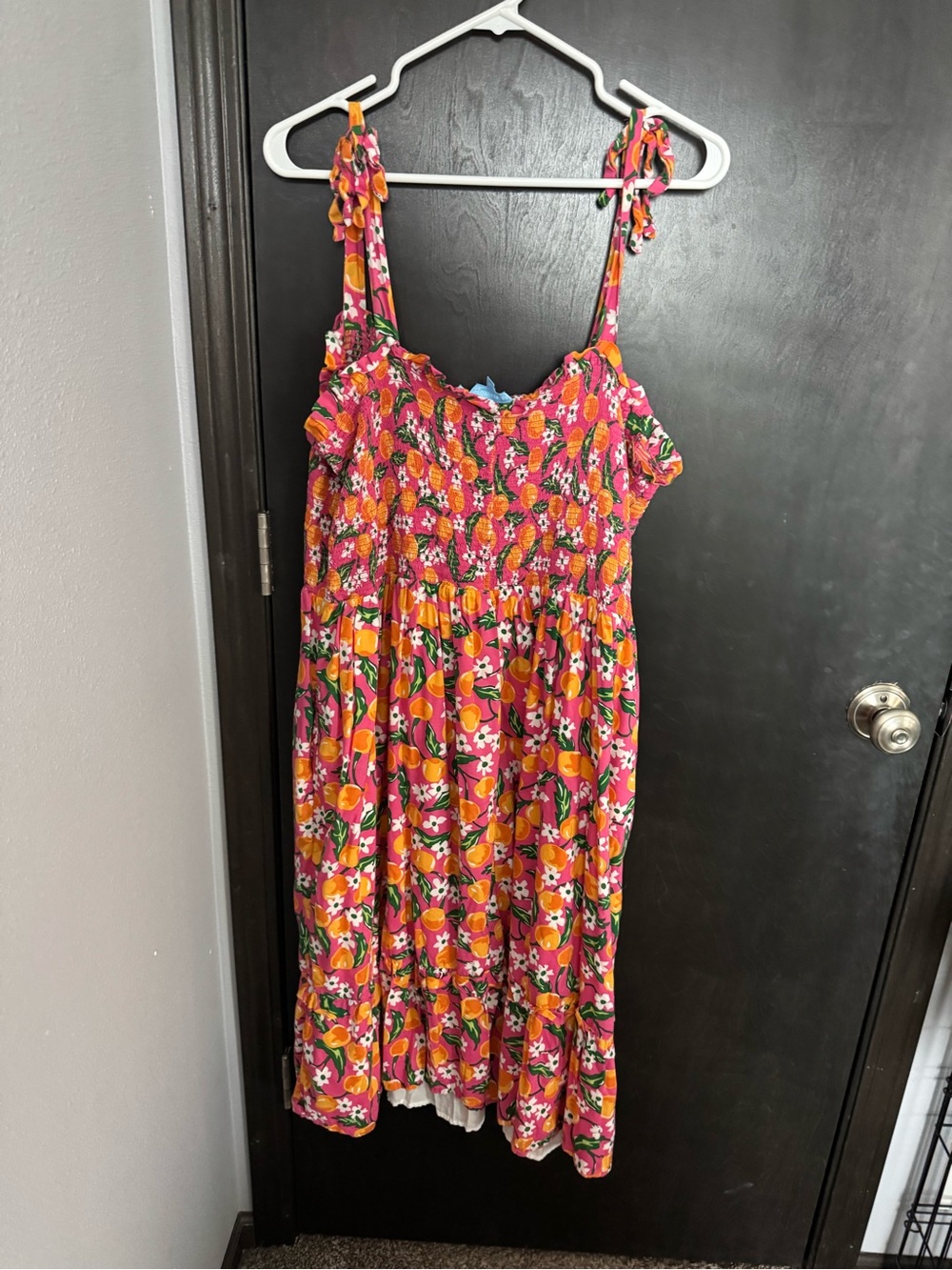 Draper James Pink Orange Floral Sundress with Tie Straps